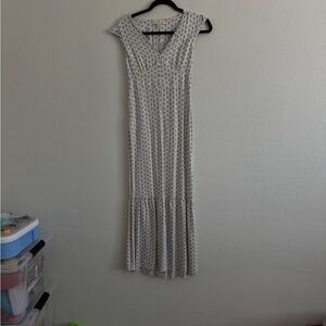 Monteau Cream Maxi Dress with Small Brown Floral Pattern